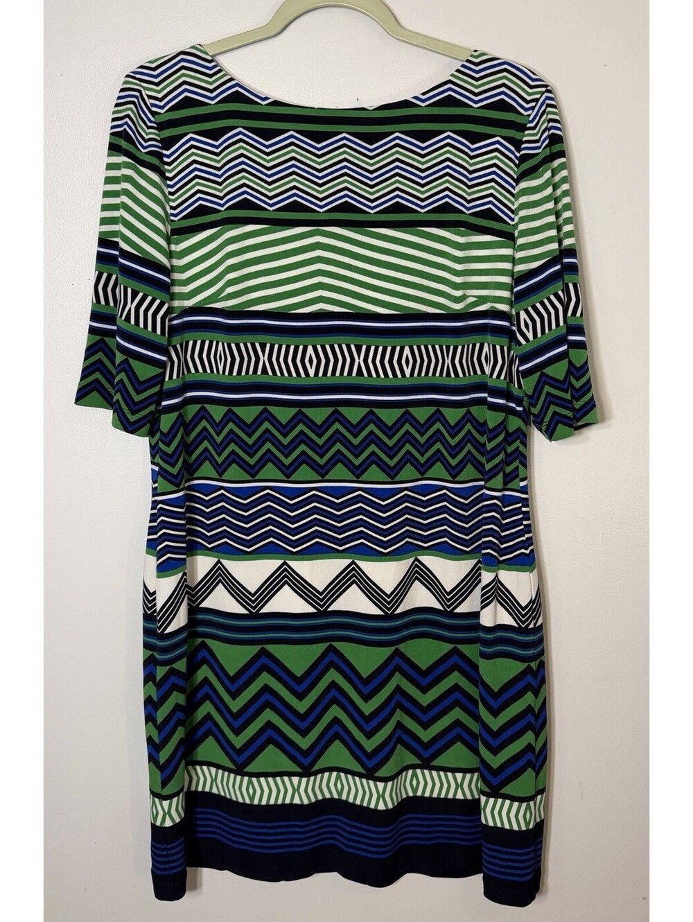 Eliza J Geo Chevron Striped Print Blue Green Shift Dress Career Wedding Guest 10